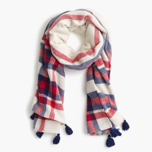 J. Crew Oversized Plaid Scarf With Tassel Poms